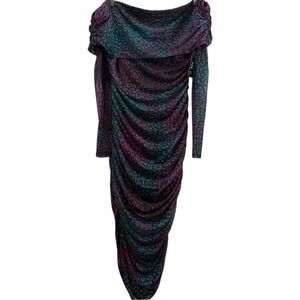NWT‎ Express Ruched Off the Shoulder Midi Dress Jewel Tone Abstract Print Large